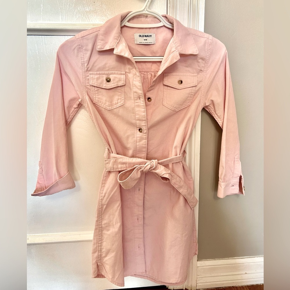 Old Navy corduroy pink button up dress with belt